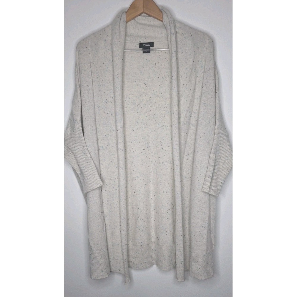Pure Amici Sweater Women 1 Gray Speckled Cashmere Open Cardigan Quiet Luxury